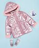Pantaloons Baby Woven Full Sleeves Metallic Finish Fur Detailed Light Winter Hooded Jacket - Pink