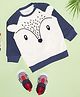 Pantaloons Junior Knit Full Raglan Sleeves Animal Embroidered Light WInter Sweatshirt - Navy Blue