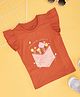 Pantaloons Baby Cotton Knit Frill Sleeves Floral Printed Top - Rust Orange