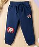 Mark & Mia Cotton Knit Full Length Lounge Pant With  Applique Embroidery & Cord Detailing- Navy Blue
