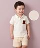 Mark & Mia Cotton Knit Half Sleeves Bear Embroidered Polo  T-Shirt & Shorts  with Tipping Rib Detailing- White & Beige