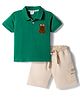 Mark & Mia Cotton Knit Half Sleeves Polo T-Shirt & Shorts Set With Teddy Bear Patch & Tipping Rib Detailing - Multicolor