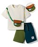 Mark & Mia Cotton Knit Drop Shoulder Sleeves T-Shirt & Shorts Set With Pocket Applique - Multicolor