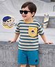 Mark & Mia Cotton Knit Half Sleeves Striped Oversized T-Shirt & Shorts Set with Pocket & Badge Detailing - Multicolor