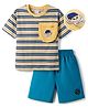 Mark & Mia Cotton Knit Half Sleeves Striped Oversized T-Shirt & Shorts Set with Pocket & Badge Detailing - Multicolor