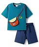 Mark & Mia Cotton Knit Half Sleeves Oversized T-Shirt & Shorts Set With Pocket - Multicolor