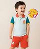 Mark & Mia Cotton Knit Half Sleeves Polo T-Shirt & Shorts Set With Kitty Badge - Multicolor