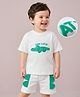 Mark & Mia Cotton Knit Half Sleeves Oversized T-Shirt & Shorts Set With Gator Puff Print & Applique - White