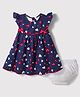 Dew Drops Poplin Woven Sleeveless Heart Printed Flared Frock with Bloomer - Navy Blue