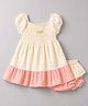 Dew Drops Cotton Woven Sleeveless Floral Printed Frock with Bloomer & Smocked Detailing - Yellow