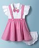 Dew Drops Poplin Woven Checks Frock & Inner Tee with Bow Applique & Bloomer - Pink