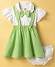 Dew Drops Poplin Woven Checks Frock & Inner Tee with Bow Applique & Bloomer - Green