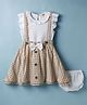 Dew Drops Poplin Woven Sleeveless Checkered Frock with Bloomer & Bow Applique - Tan
