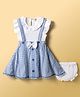 Dew Drops Poplin Woven Sleeveless Checkered Frock with Bloomer & Bow Applique - Blue