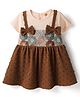 Dew Drops Cotton Knit Half Sleeves Schiffili Frock with Bow Applique - Rust Orange