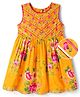 EARTHY TOUCH Cambric Woven Sleeveless Ethnic Dress With Floral Print - Yellow