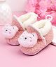 KIDSUN Teddy Bear Face Applique & Plush Detailed Booties - Pink