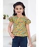 Lei-Chie Georgette Woven Half Puffed Sleeves Floral Printed Top - Yellow