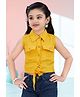 Lei-Chie Cotton Blended Woven Sleeveless Solid Top - Yellow