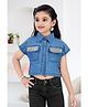 Lei-Chie Denim Woven Half Sleeves Stones Embellished Pocket Detailed Shirt Styled Top - Blue
