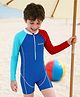 Mark & Mia Half Raglan Sleeves Cut & Sew Legged Swimsuit - Blue