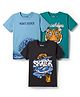 Pine Kids Cotton Knit Half Sleeves T-Shirts with Text & Lion Print Pack of 3 - Black Light Blue & Teal Blue