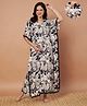 Secret Wish Cotton Woven Half Sleeves Leaves Printed Maternity Kaftan With Front Zipper Nursing Access - Black