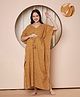 Secret Wish Cotton Woven Half Sleeves Leaves Printed Maternity Kaftan With Front Zipper Nursing Access - Mustard