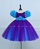 Li&Li BOUTIQUE Net Woven Half Puffed Sleeves Floral Applique Detailed Dress - Purple & Sky Blue