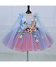 Li&Li BOUTIQUE Net Woven Half Puffed Sleeves Glitter & Pearl Embellished Butterfly Floral & Bow Applique Detailed Dress - Flamingo Peach & Sky Blue