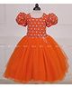 Li&Li BOUTIQUE Net Woven Half Puffed Sleeves Pearls & Sequins Embellished Floral & Bow Applique Detailed Dress - Orange