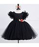Li&Li BOUTIQUE Net Woven Half Frilled Sleeves Sequins Embellished Floral Applique Detailed Layered Dress - Black