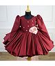 Li&Li BOUTIQUE Taffeta Woven Full Puffed Sleeves Beads Embellished Floral Applique Detailed Quilted Dress - Maroon