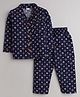 Little Clothing Cotton Woven Full Sleeves Nautical Theme Printed Coordinating Night Suit Set - Navy Blue