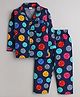 Little Clothing Cotton Woven Full Sleeves Smiley Printed Coordinating Night Suit Set - Navy Blue