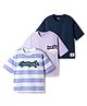 Primo Gino 100% Cotton Knit Drop Shoulder Half Sleeves Oversized T-Shirt with Skating Print & Stripes Pack Of 3 - Navy Blue White & Lavender