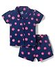 Doodle Poodle 100% Cotton Knit Half Sleeves Shirt & Shorts Co-ord Night Suit with Floral Print - Navy Blue