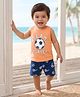 Doodle Poodle 100% Cotton Single Jersey Knit Sleeveless T-Shirt & Shorts Night Suit With Football Print - Orange & Blue