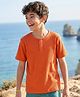 Pine Kids Cotton Blend Knit Half Sleeves Solid Colour Textured T-Shirt - Rust Orange