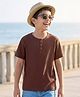 Pine Kids Cotton Knit Half Sleeves Solid Textured T-Shirt - Brown