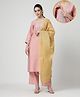Zelena Woven Three Fourth Sleeves Threadwork Detailed Maternity Kurti With Front Open Nursing Access & Pant With Dupatta Set - Peach