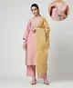 Zelena Woven Three Fourth Sleeves Threadwork Detailed Maternity Kurti With Front Open Nursing Access & Pant With Dupatta Set - Peach