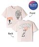 Primo Gino 100% Cotton Knit Drop Shoulder Half Sleeves Oversized T-Shirt With Chest & Back Print - Pink