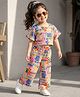 Babyhug Cotton Woven Half Sleeves Top & Lounge Pant Co-ord Set With Floral Print - Multicolor