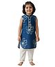 Snowflakes Cotton Woven Sleeveless Floral Printed Kurti Salwar Set - Blue & White