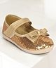 Lil Lollipop Sequins Embellished  Bow Applique Detailed Velcro Closure Mary Jane Ballerinas - Gold