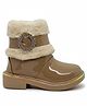 Lil Lollipop Fur Detailed Stones Embellished Zip Closure Boots - Brown