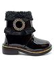 Lil Lollipop Fur Detailed Stones Embellished Zip Closure Boots - Black