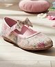 boyz n galz Shimmer & Bow Applique Detailed Floral Designed Velcro Closure Ballerinas - Pink
