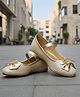 boyz n galz Crown & Bow Applique Detailed Buckle Closure Mary Jane Ballerinas - Gold